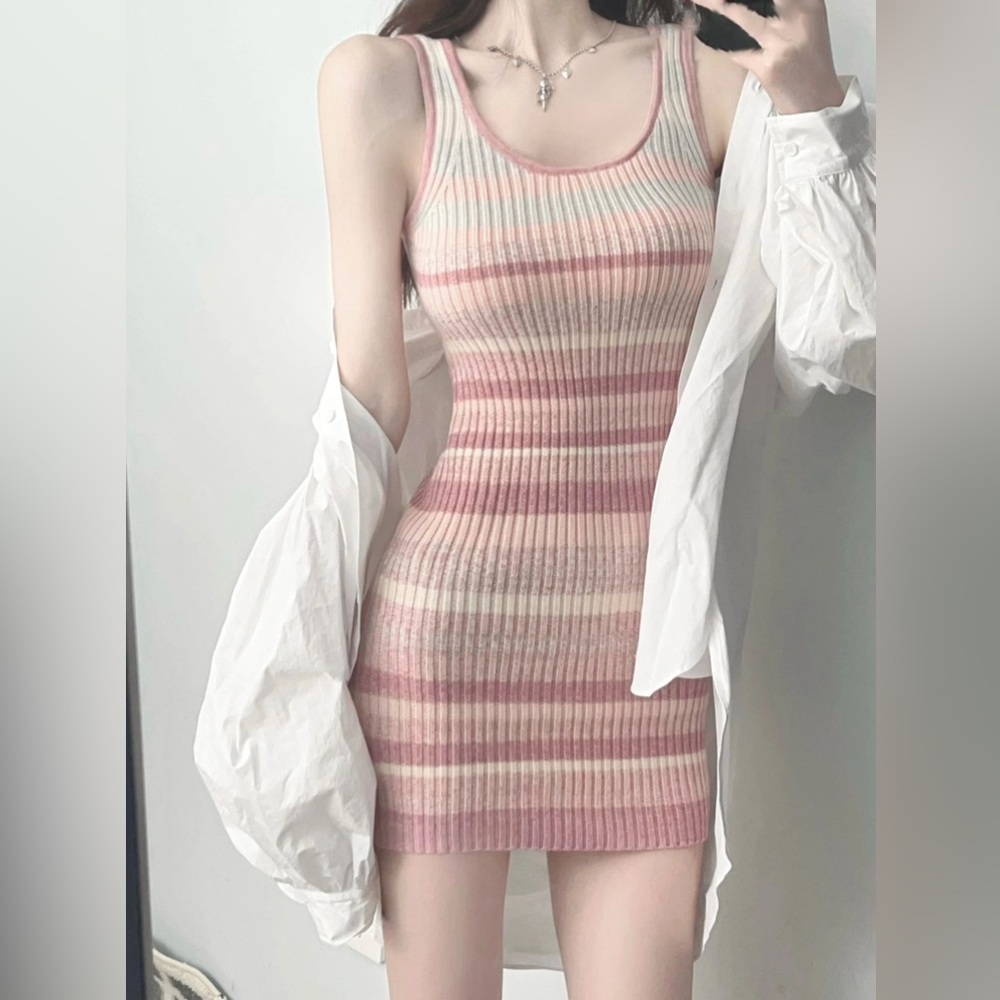 Pink Striped Knitted Sundress